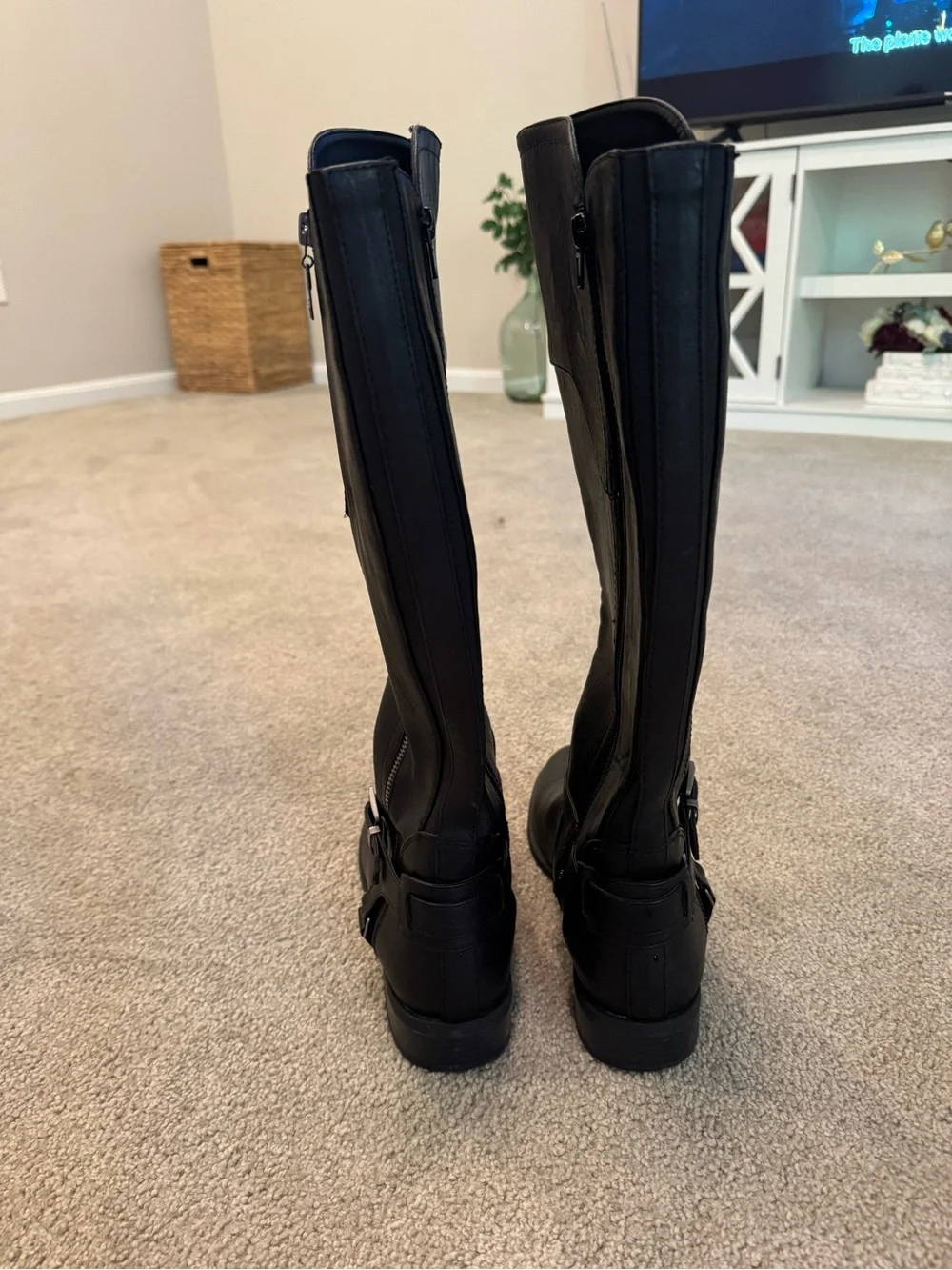 G by Guess Black Faux Leather Riding Boot Womens 10M Knee High Side Zip